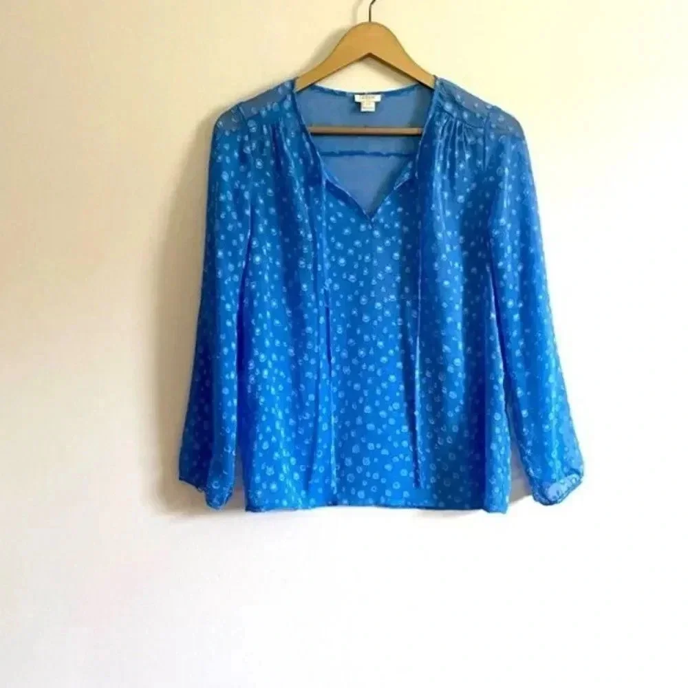 J. Crew Blue Polka Dot Sheer Blouse - Picture 2 of 10